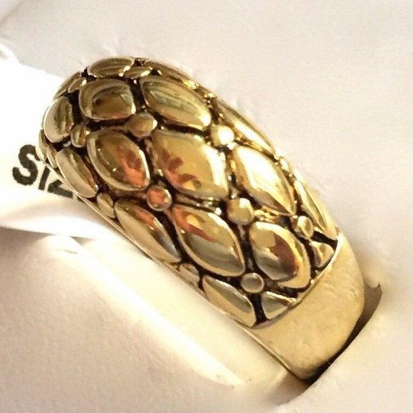 Gold Art Deco Dome Cocktail Ring Size 9 Boho Bohemian Textured Plated Pebble - Picture 4 of 10